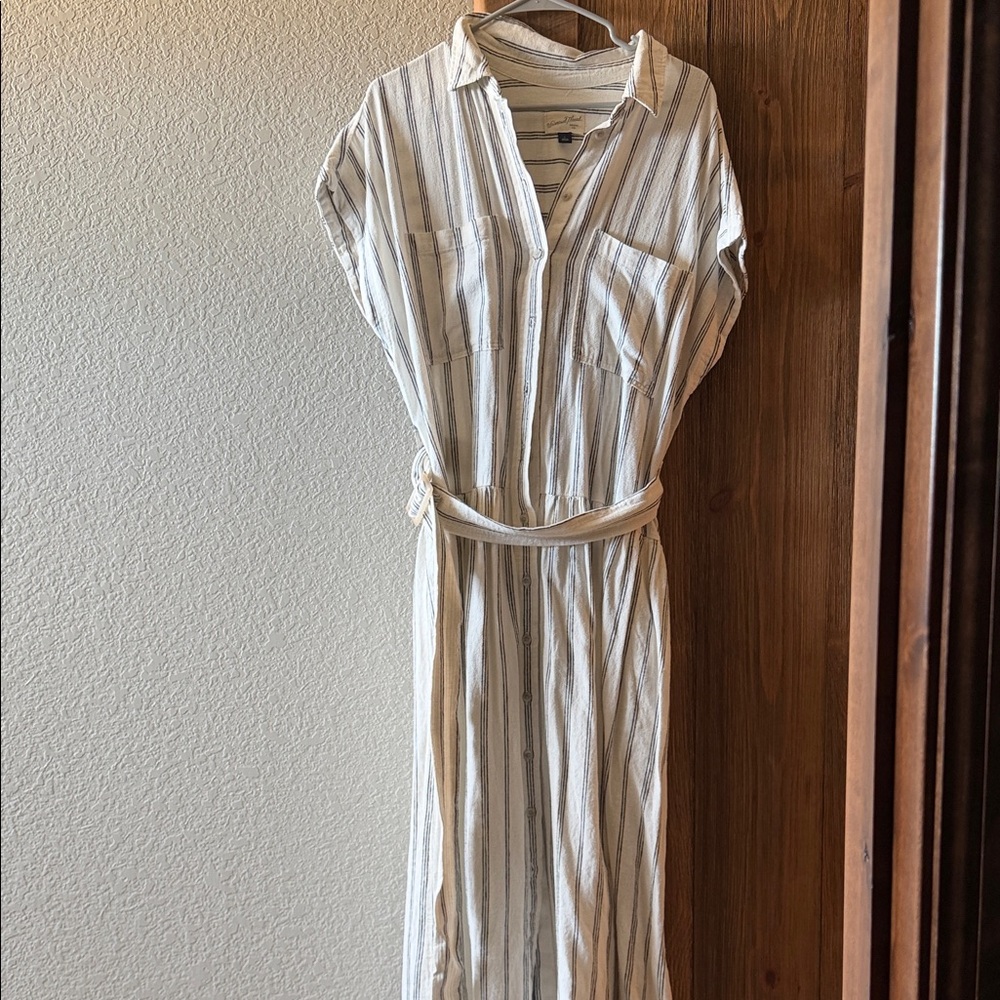 Universal Thread Cream and Navy Striped Button-Front Maxi Dress